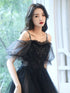 Cute Black High Low Tulle with Lace Applique Party Dress, Black Tulle Homecoming Dress